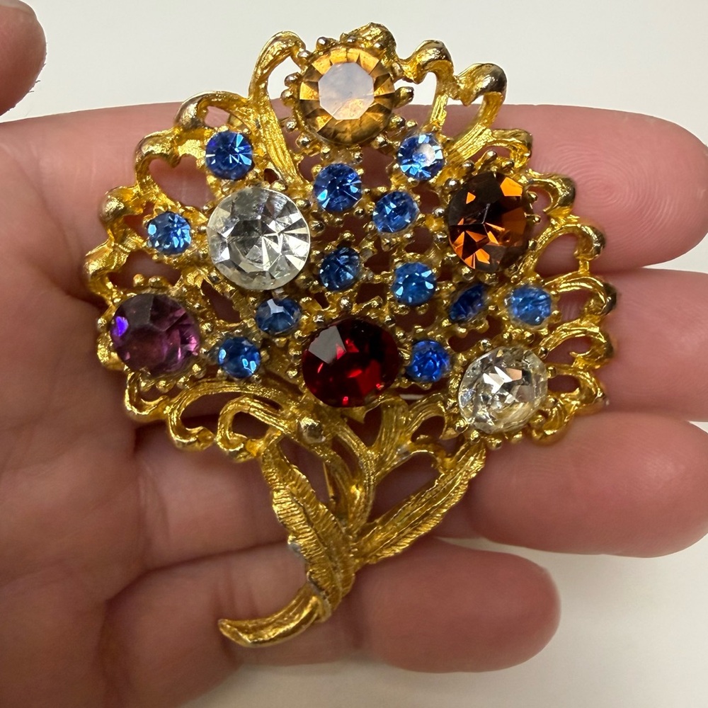Gold-Tone Multicolor Crystal Bouquet Brooch - Women Jewelry